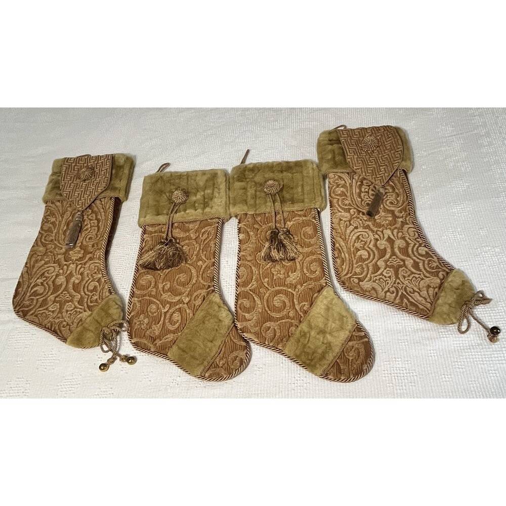 VILLA BACCI 23 3/4" Luxury Large Fabric CHRISTMAS STOCKING Lot Of 4 Tassels - Picture 12 of 16